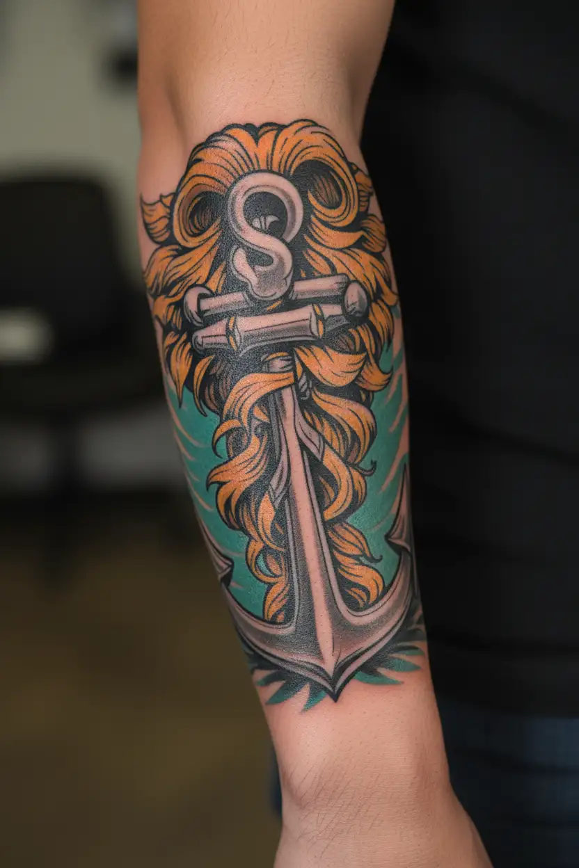 anchor leo sign tattoo design idea