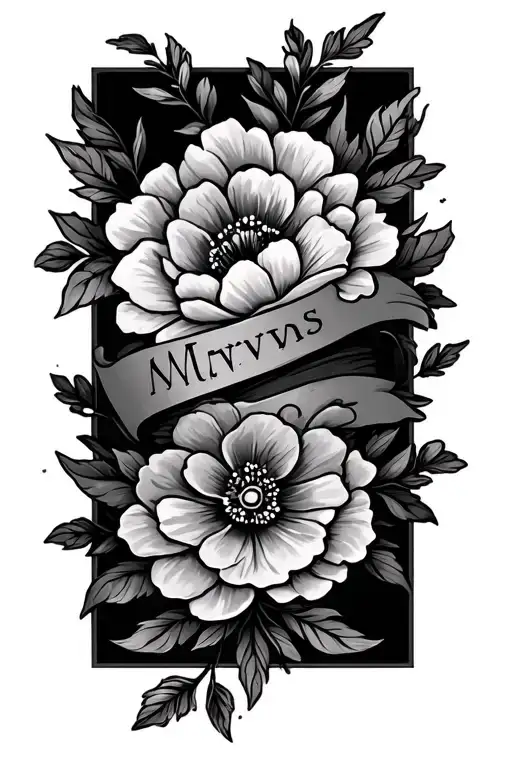 floral band with two names written tattoo design idea