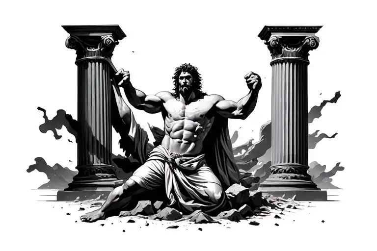 samson breaking the pillars tattoo design idea