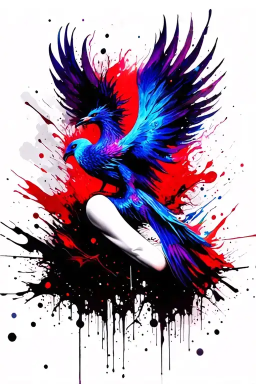 feminine blue and purple Phoenix rising  tattoo design idea