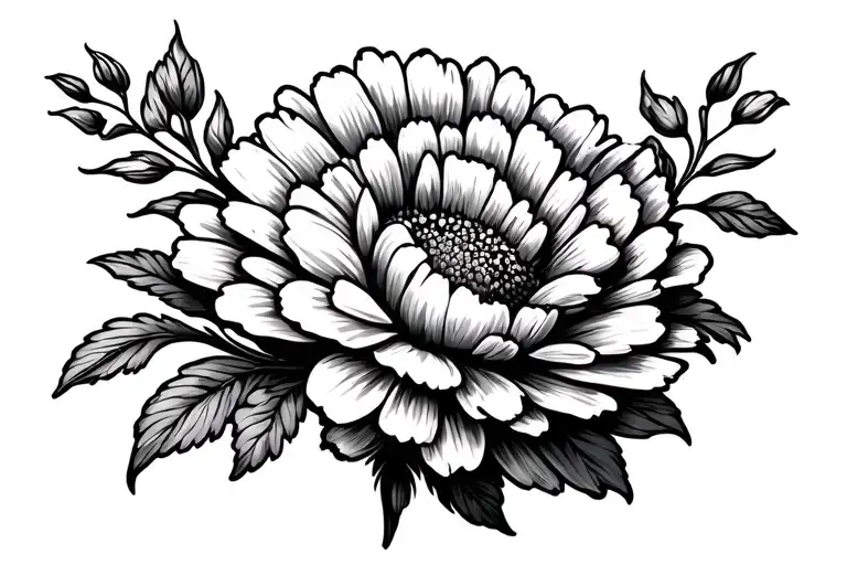 Marigold and cosmo flower tattoo design idea