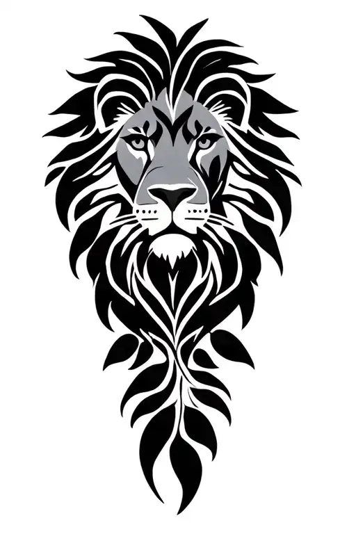 lion calm leaves intertwined tattoo design idea