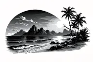 Beach Sunset with mountains tattoo design idea