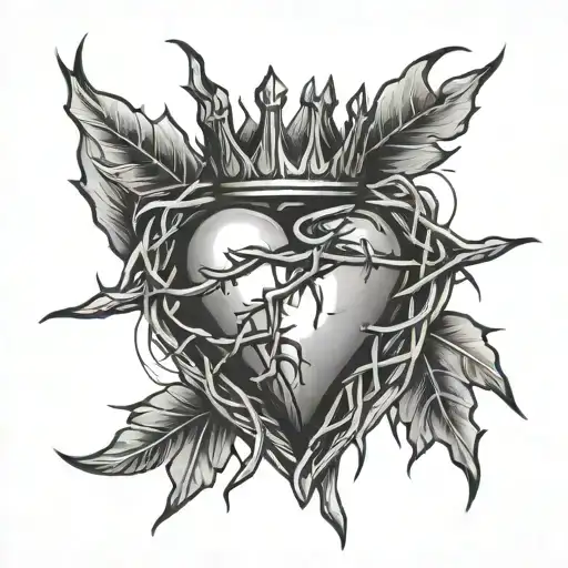 sacred heart crown of thorns, flame tattoo design idea