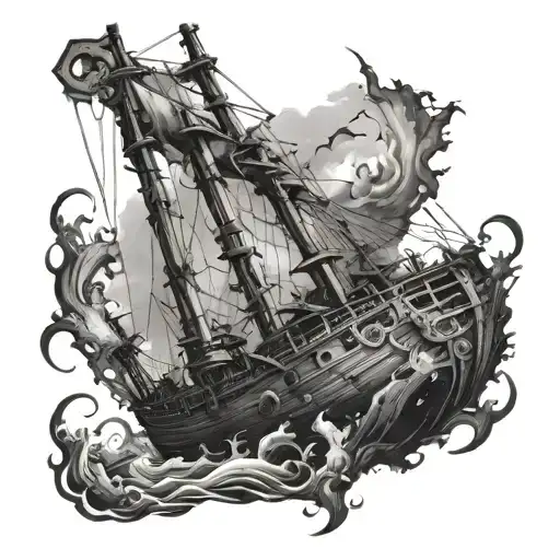 Underwater Shipwreck tattoo design idea
