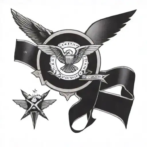 A collage of iconic military symbols like a combat infantry badge, airborne wings, and ranger tab, all intertwined in a cohesive design tattoo design idea