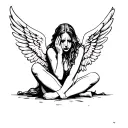 fallen angel sitting crying tattoo design idea