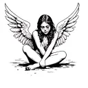 fallen angel sitting crying tattoo design idea