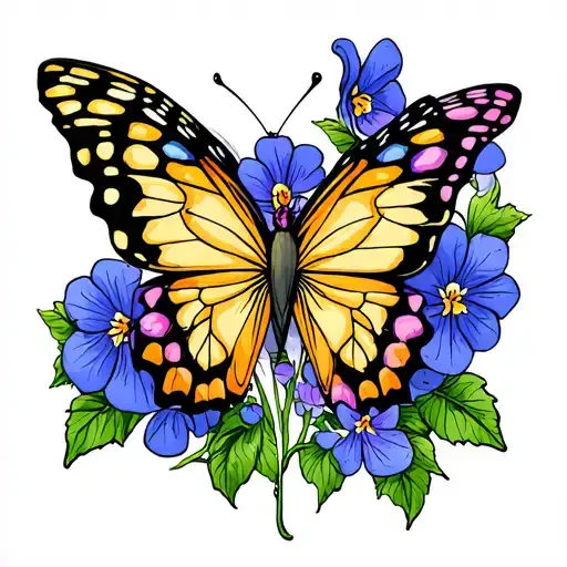 butterflies violets tattoo design idea