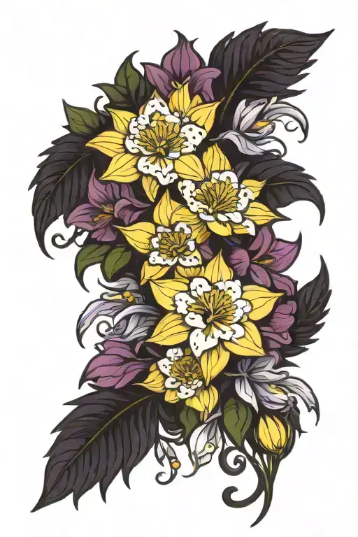 violet narcissus aster bouquet tattoo design idea