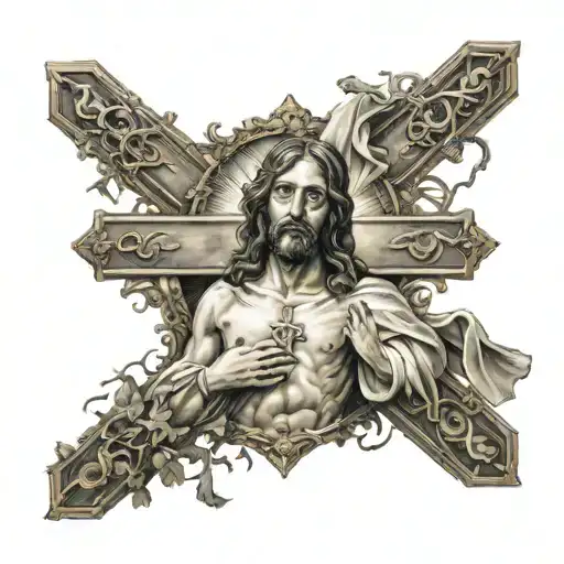 jesus christ cross surrounded tattoo design idea