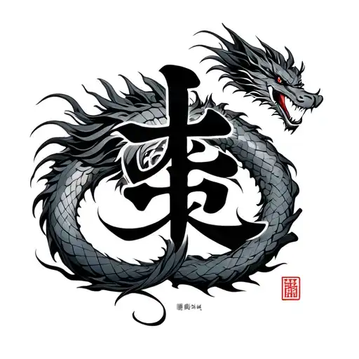 kaizen kanji symbol with dragon wrapped tattoo design idea