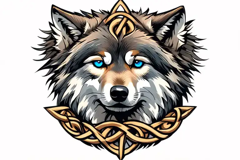wolf with blue eyes on armor tattoo design featuring Celtic trinity knot  tattoo design idea