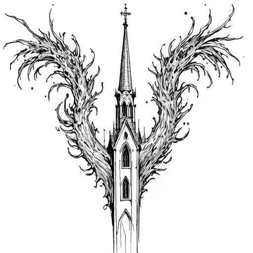 a church steeple gothic tattoo design idea