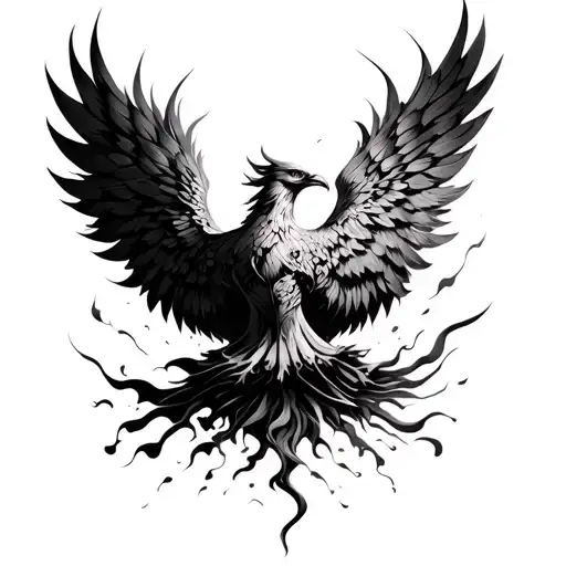 phoenix rising from the ashes feminine  tattoo design idea