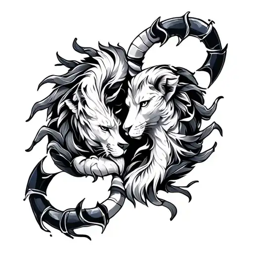 leo and scorpio zodiac sign intertwined tattoo design idea