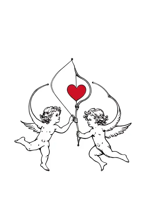 2 cherubs flying one holding bow and arrow other holding a heart  tattoo design idea