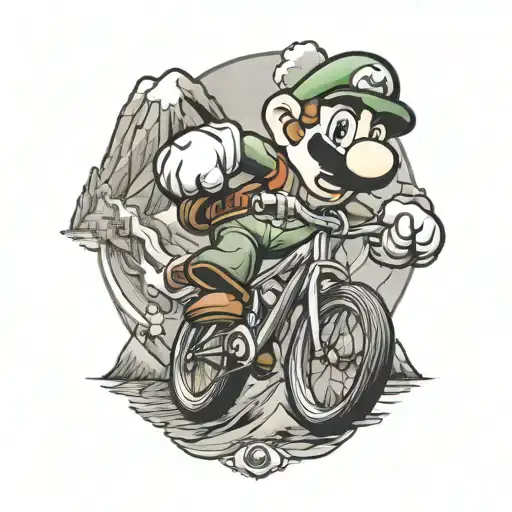 healthcare. super mario. mountains. bicycle tattoo design idea
