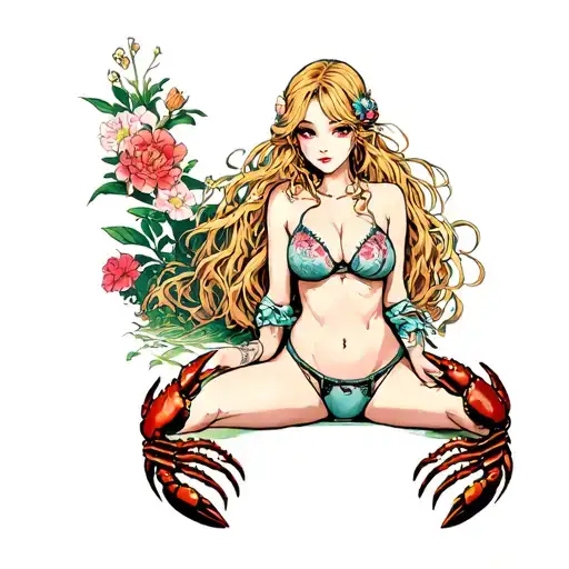 tattoo drawing blonde girls in underwear with crabs on feet tattoo design idea
