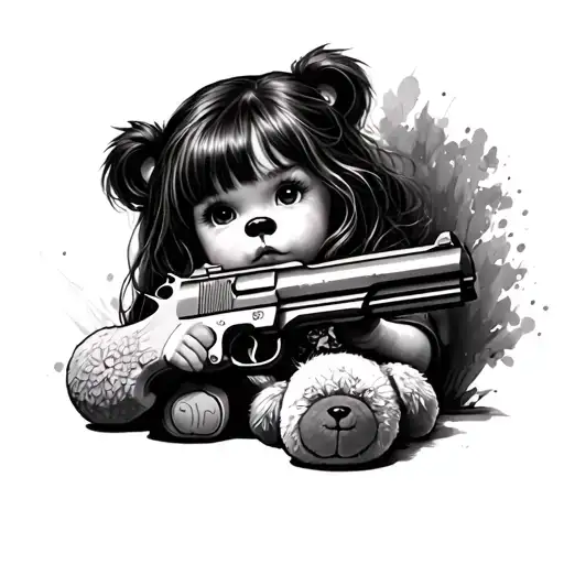 Little girl that had to pick up a gun instead of the teddy bear  tattoo design idea