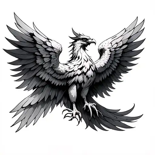 Phoenix with symmetrical wings tattoo design idea