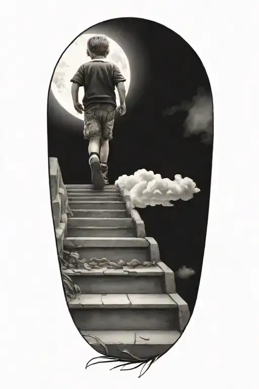 stairs to heaven with little boy tattoo design idea