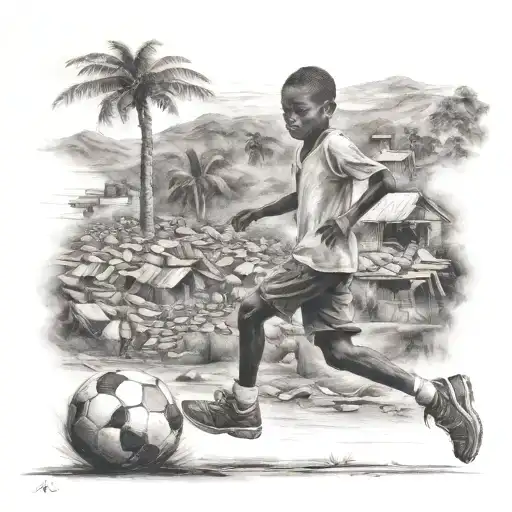 boy walking with soccer ball in haiti tattoo design idea