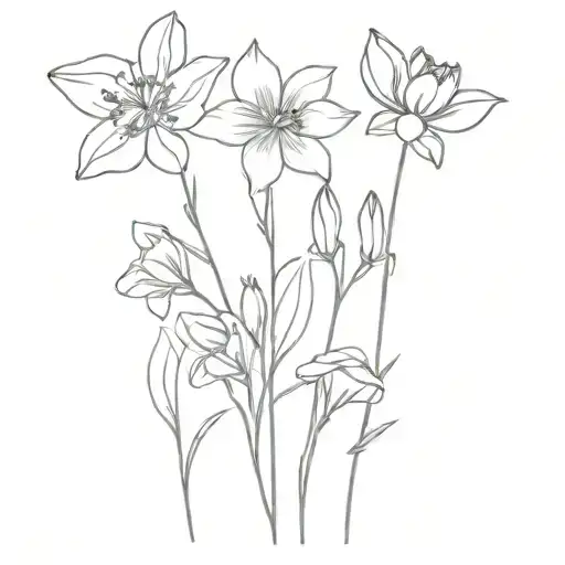 larkspur, waterlily, snowdrop, carnation flowers tattoo design idea