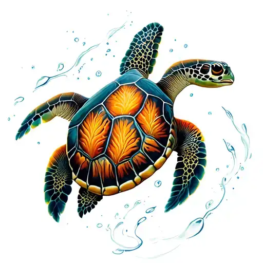 sea turtle swimming tattoo design idea