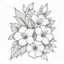 simple fine line bouquet with violets, morning glory, and gladiolus tattoo design idea