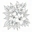 simple fine line bouquet with violets, morning glory, and gladiolus tattoo design idea