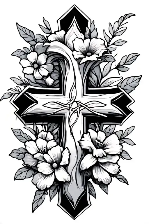 Skinny Cross tattoo with flowers  tattoo design idea