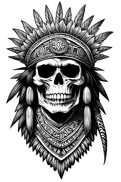 Mexican Aztec Warrior As Skull front facing but less Aztec inspired   tattoo design idea