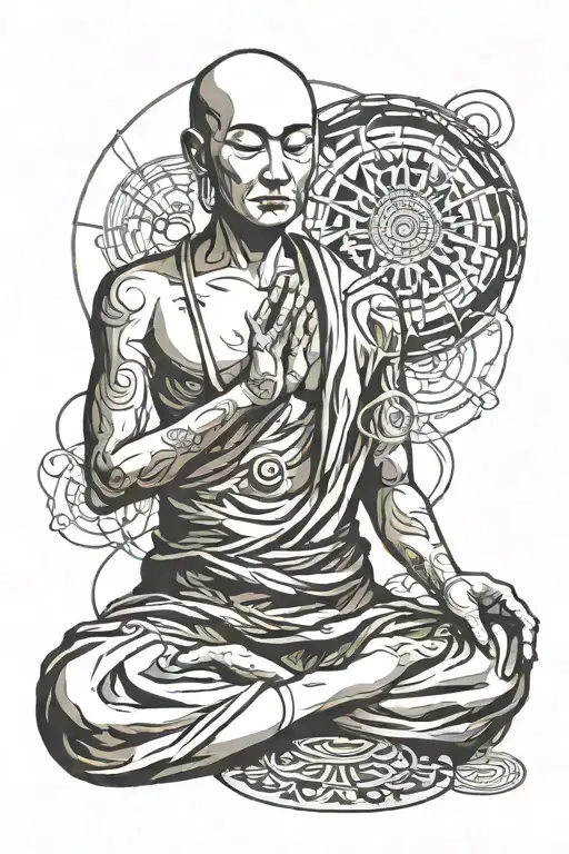 Buddhist monk meditating tattoo design idea