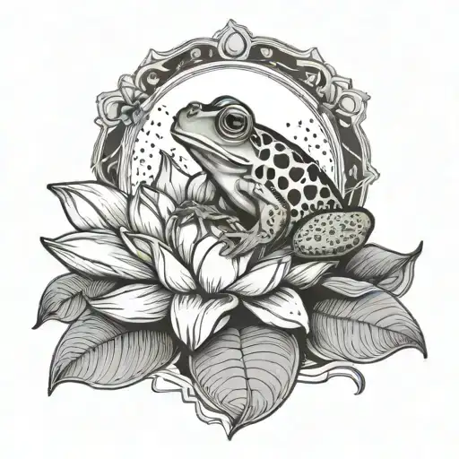 frog on a lily pad with tulips   tattoo design idea