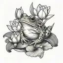 frog on a lily pad with tulips   tattoo design idea