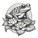 frog on a lily pad with tulips   tattoo design idea