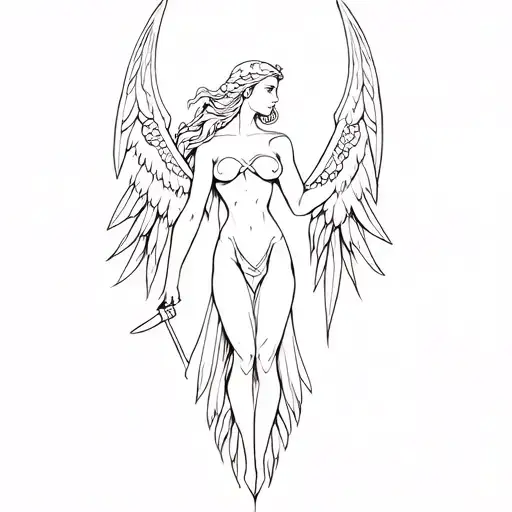 nude warrior maiden valkyrie tattoo design idea