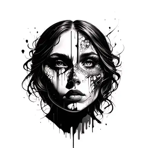 similar to DPR IAN woman tattoo. I love the abstract face of the woman, showing the depth of duality emotional chaos. tattoo design idea