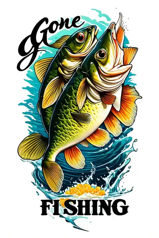 "Gone Fishing" bass fish tattoo design idea