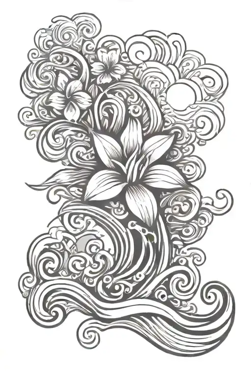 Beach, Sun, Waves, "One Love", Hawaiian Flower tattoo design idea