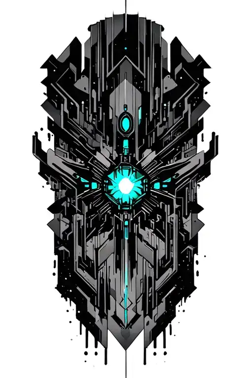 A Geometric Space Landscape Inspired By Technology Incorporating A Small Amount Of Cyan Tattoo Tattoo tattoo design idea