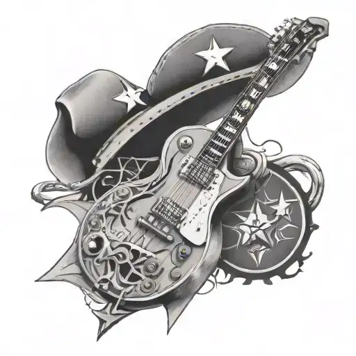 gibson les paul guitar with houston astros hat sitting on the guitar tattoo design idea