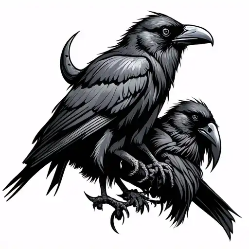 Viking head side view holding crow tattoo design idea