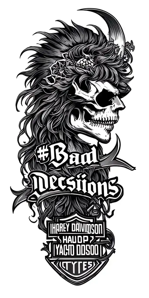 "#BadDecisions "  Sagittarius and harley davidson themed tattoo design tattoo design idea