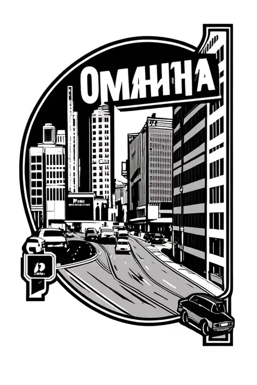 downtown Omaha Nebraska with highway logo tattoo design idea