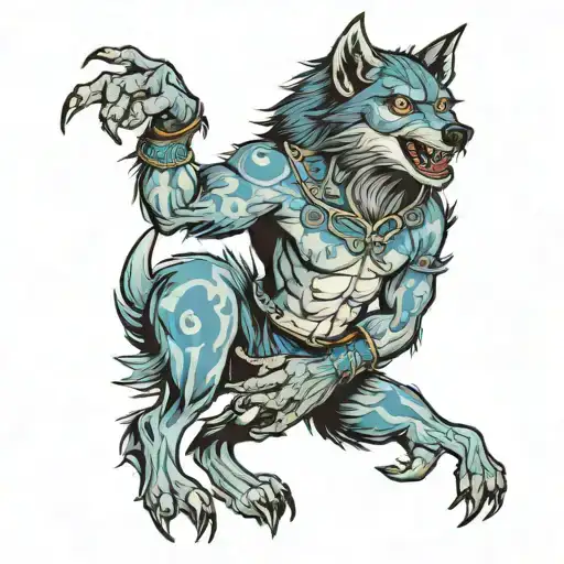 werewolf with blue moon  tattoo design idea