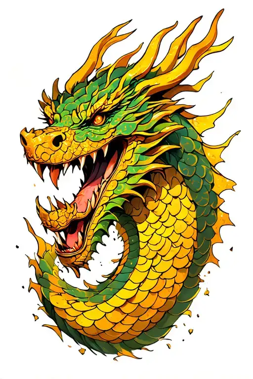 glittery yellow dragon scales breaking through skin  tattoo design idea