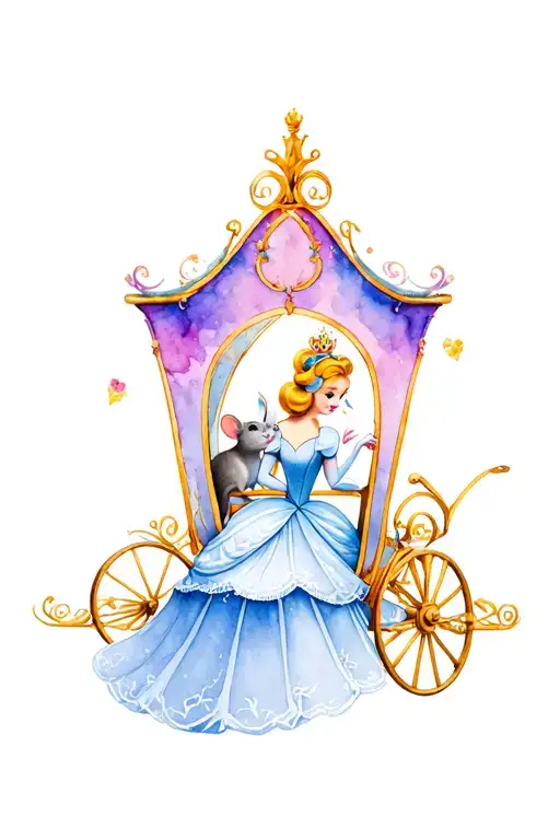 Cinderella dress mice fairy carriage tattoo design idea