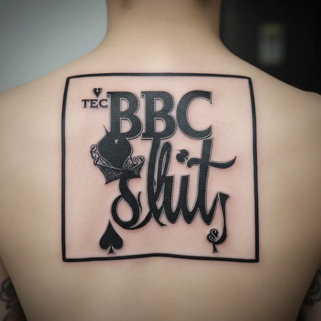 "BBC slut" spade and woman posing tattoo design idea